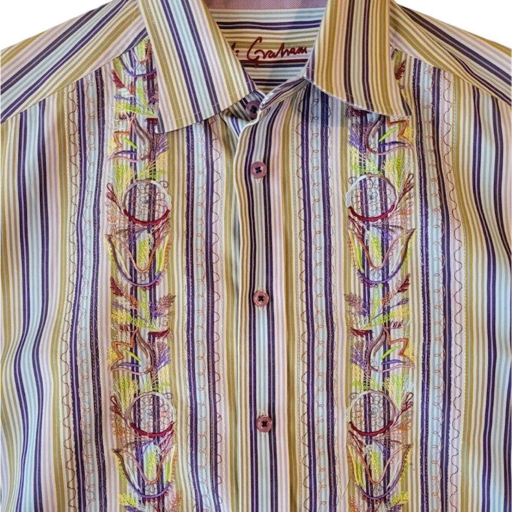 Robert Graham Purple /Yellow XXXL Men's Pattern Long Sleeve Button-Down/Up Shirt